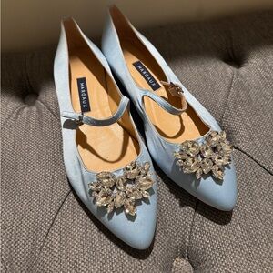 Margaux Mary Jane Flats in Light Blue Size 8 Satin